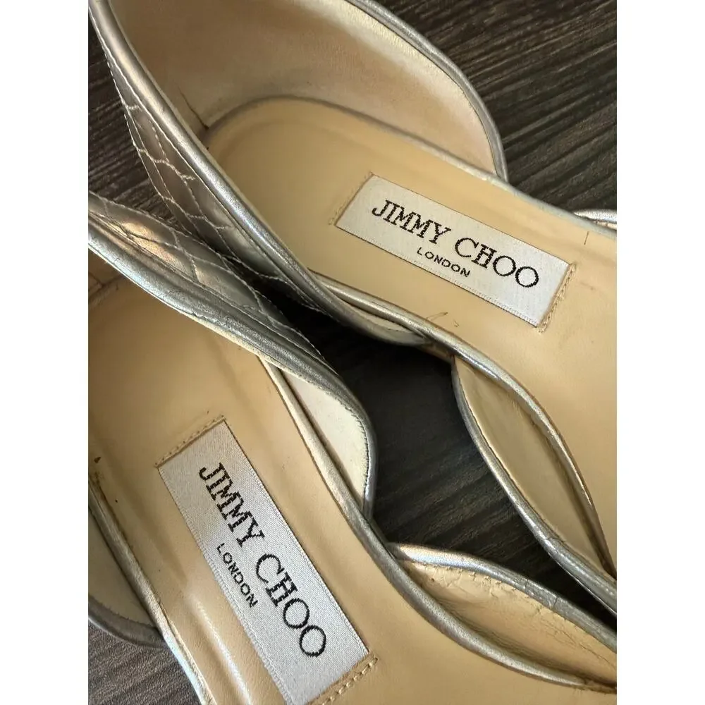Jimmy Choo Marisa Silver Metallic Quilted Leather D’Orsay Flats Sz. 36.5 - Picture 3 of 8